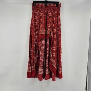 Bohemian Floral Maxi Skirt Smocked Waist‎ Size Medium Vacation Cruise Festival